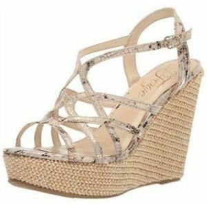 Fergie Women Slingback Wedge Sandals Villa Size US 10M Beige Multi
